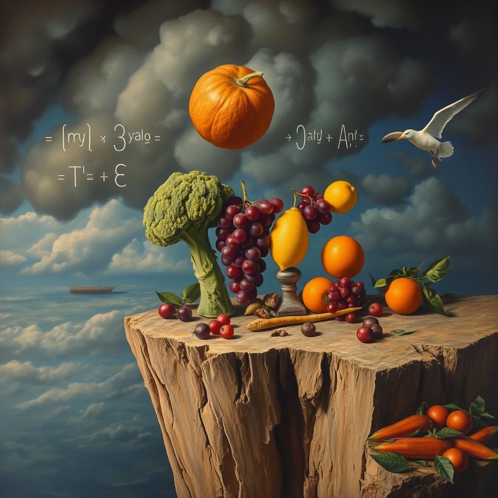Surreal Fruit Dance on Dover Cliff, Impasto Painting