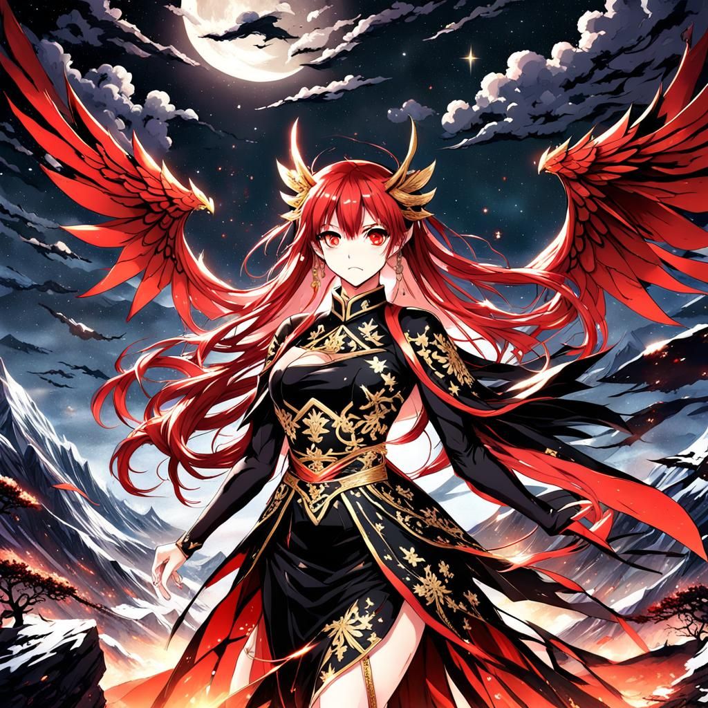 Demon Woman with Wings in Anime Style