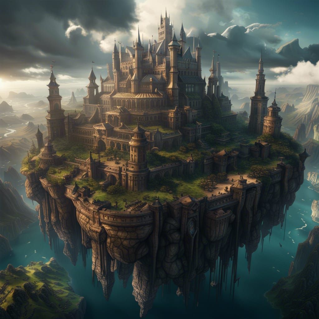 Majestic Citadel on Floating Island: Digital Matte Painting