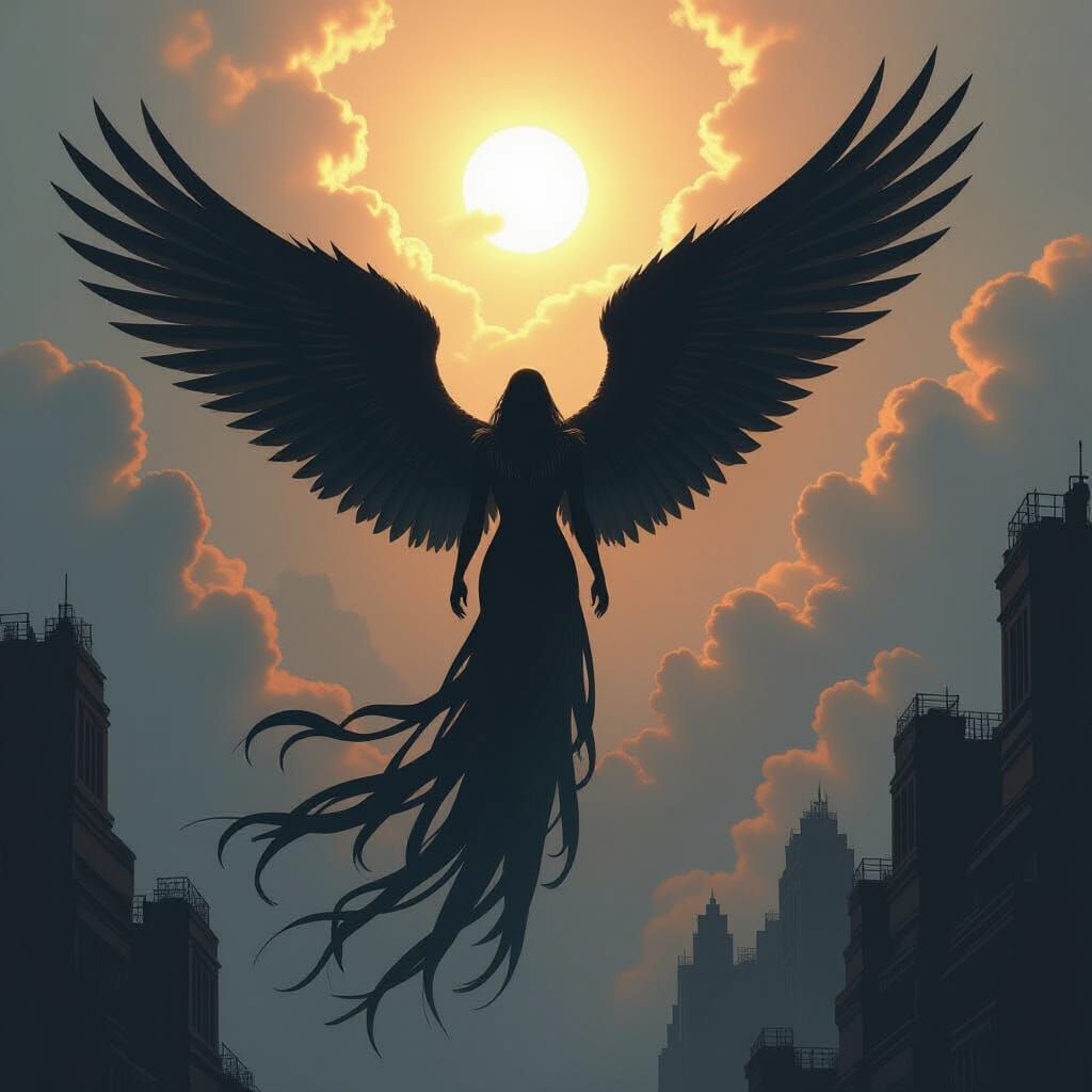 Dark Seraph Falls Amidst Contrasting Light
