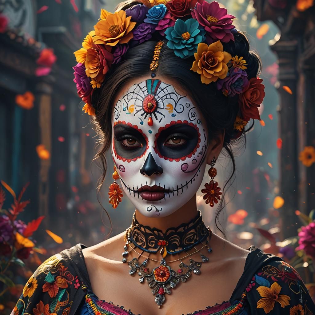 Colorful Día de los Muertos Face Paint