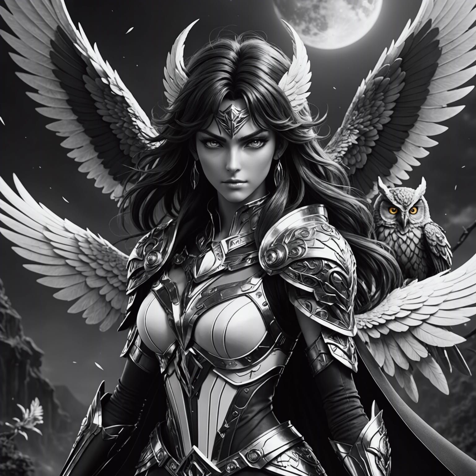 aerial view of beautyfull adult Saori from Saint Seiya