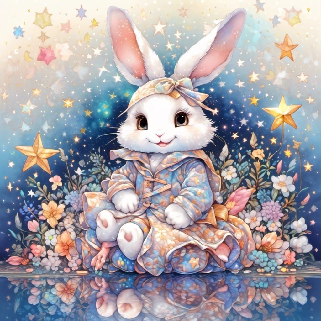 Cute Rabbit in Anime Style with Stars