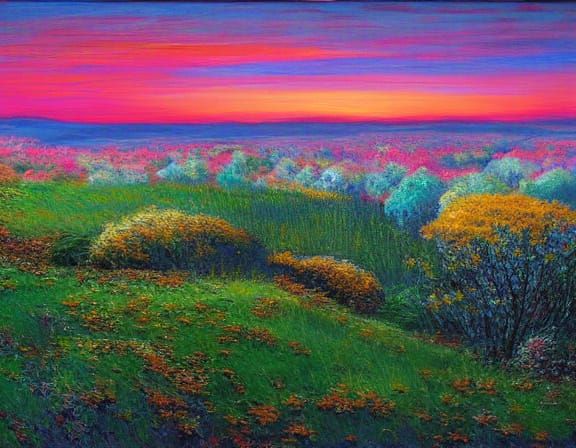 Vibrant Dawn Landscape in Intricate Detail