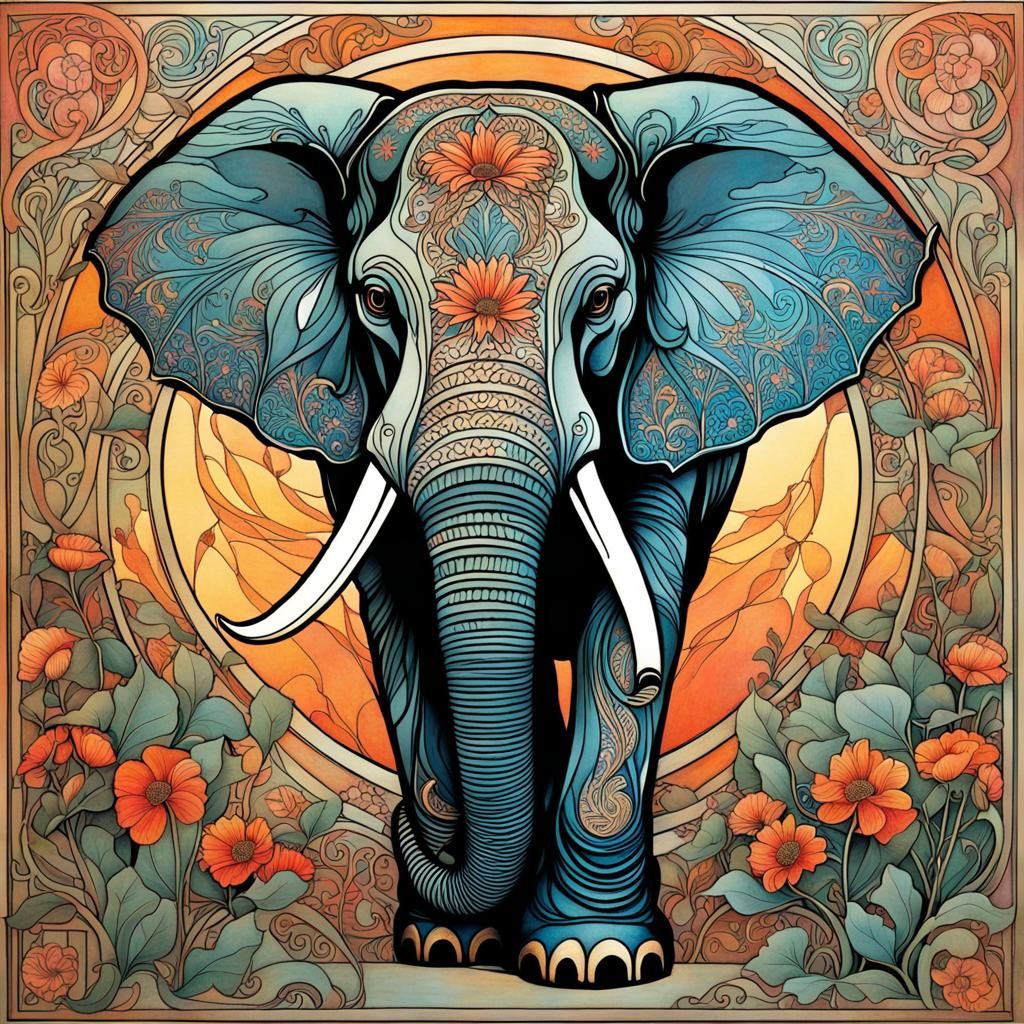 Inked drawing of elephant