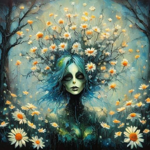 Impressionist Oil Painting of Daisies in a Whimsical Fantasy...