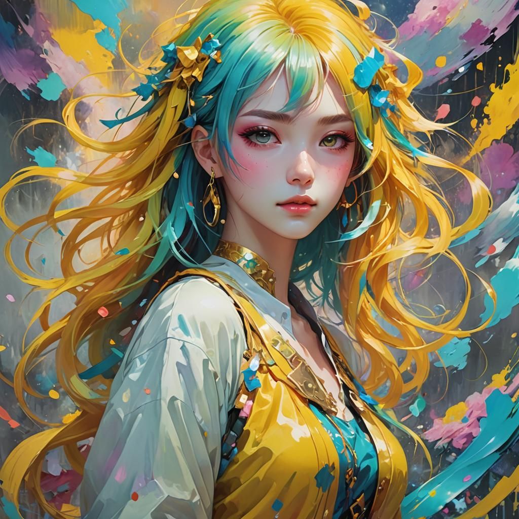 Colorful Anime Girl Portrait in Fantasy Style