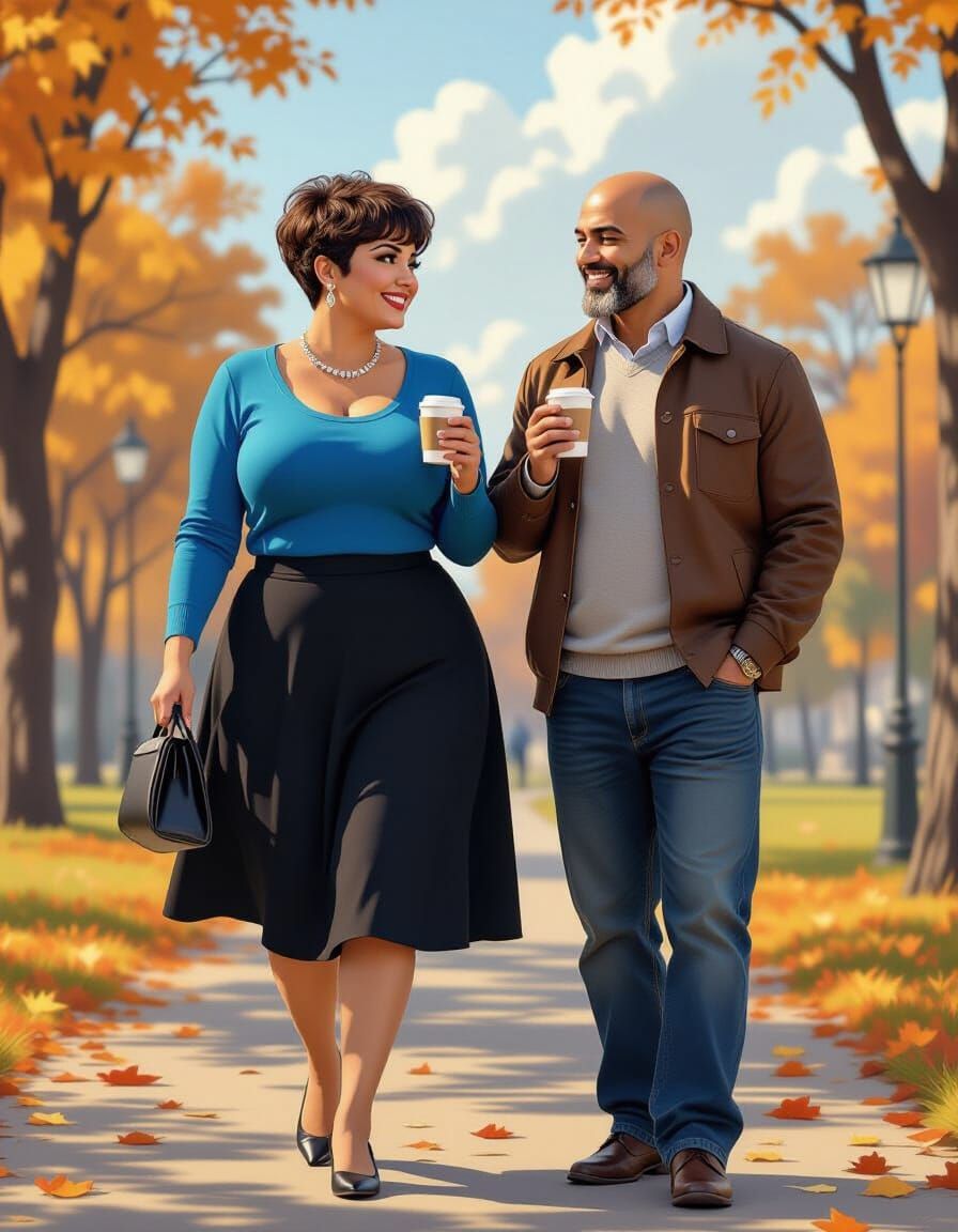 Couple Enjoys Autumn Coffee Walk in Park