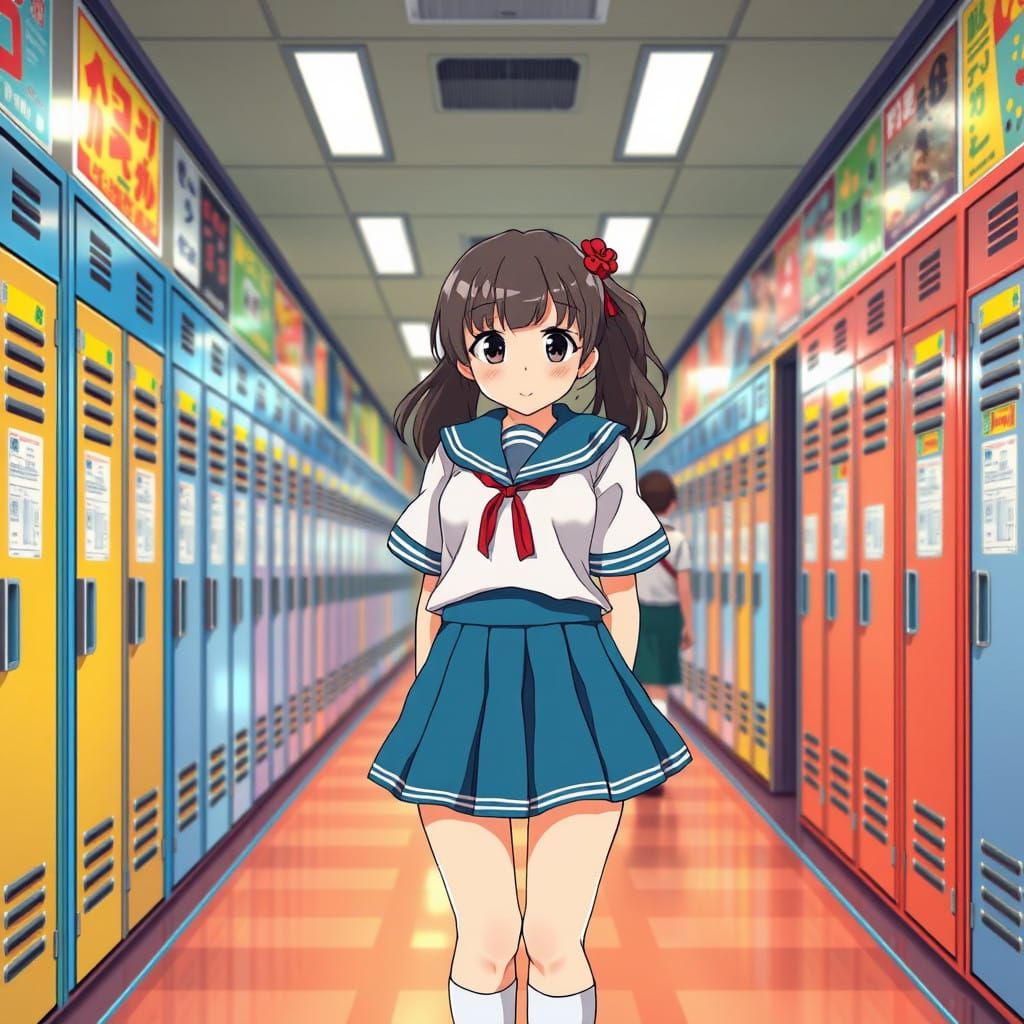 Vibrant Anime School Girl in Traditional Sailor Fuku Uniform