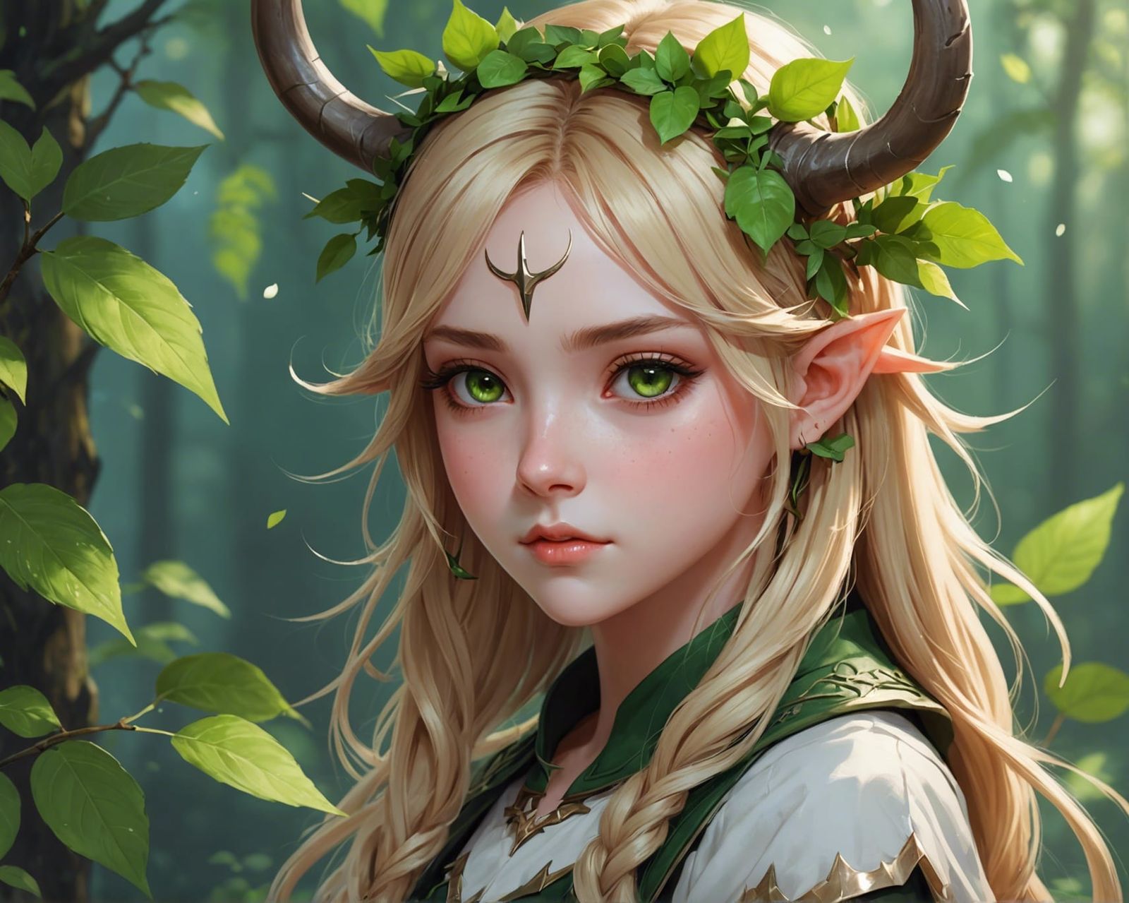 Blond Elf Girl with Horns: Detailed Anime Digital Art