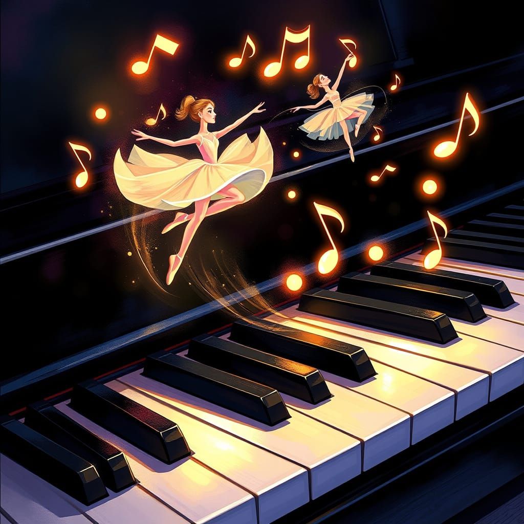 Musical Notes as Ballerinas on Piano Keys