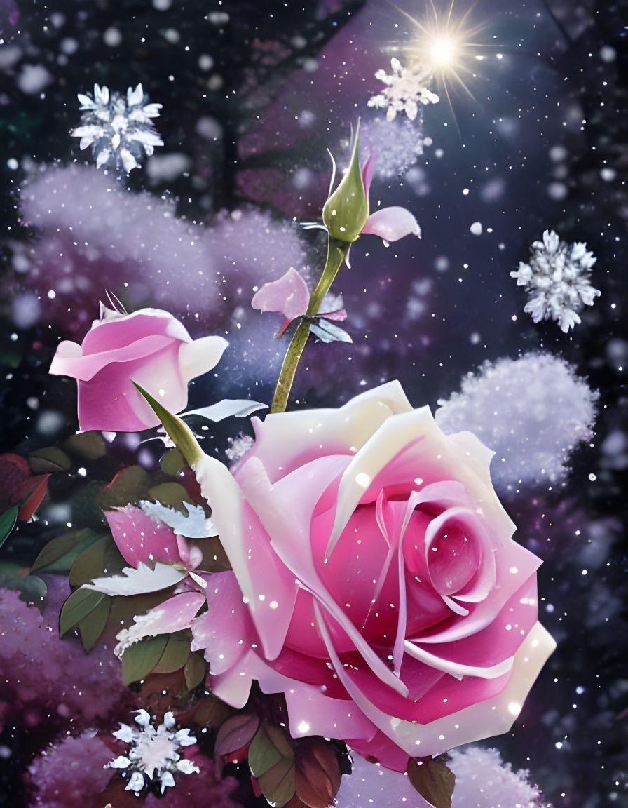 Ghibli Winter Rose with Glitter Sparkle