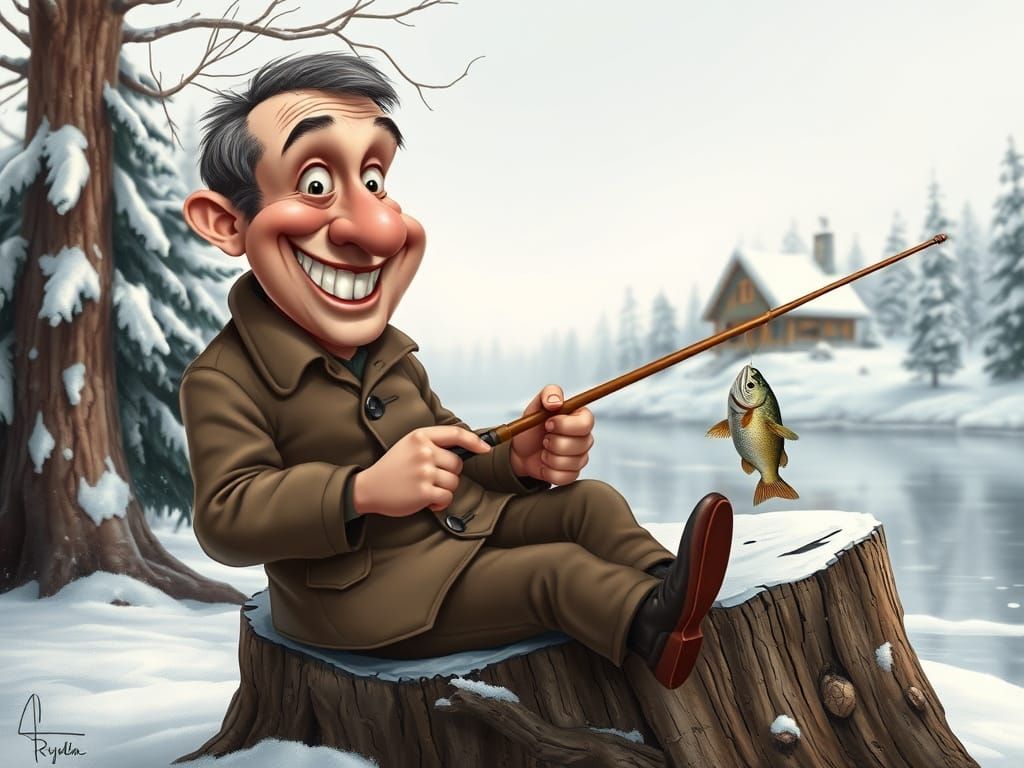 Winter Wonderland Whimsy: A Joyful Fisherman