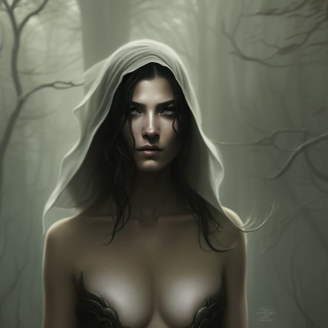 Detailed Cthulhu and Woman in Ominous Surrealism