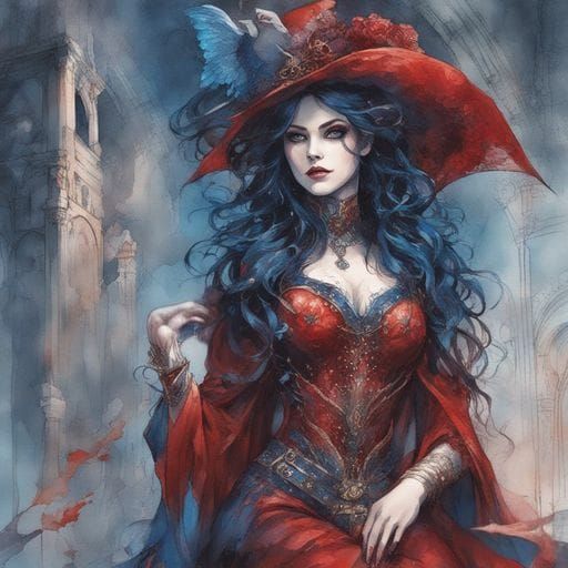 Beautiful Gothic Mistress in Watercolor Style