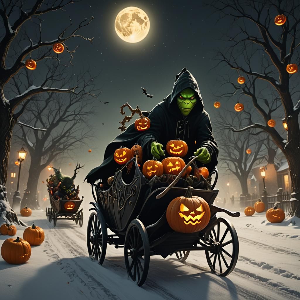 Grinch Steals Halloween: Dark Fantasy 3D Art