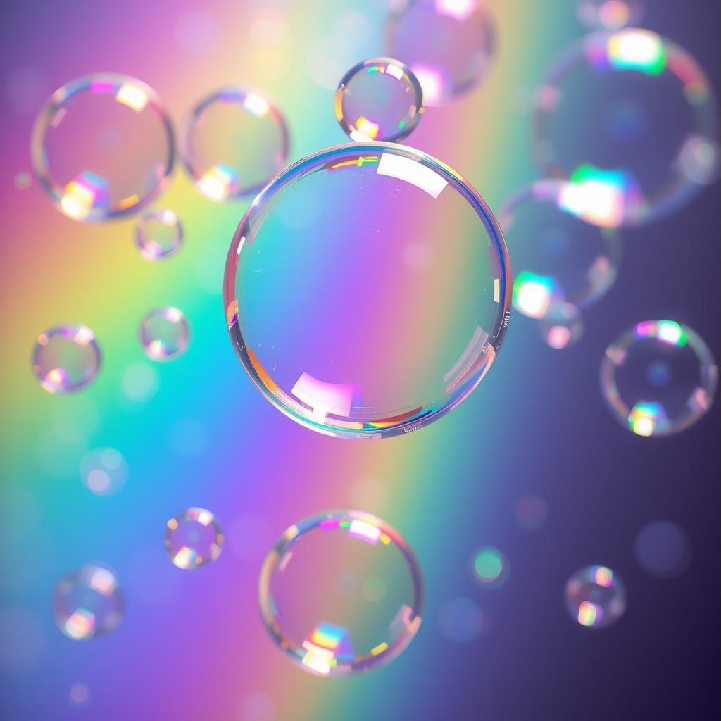 Shimmering Rainbow Bubbles in Photorealistic Style