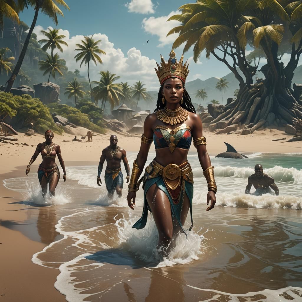 African Queen with Bodyguards: Fantasy Concept Art