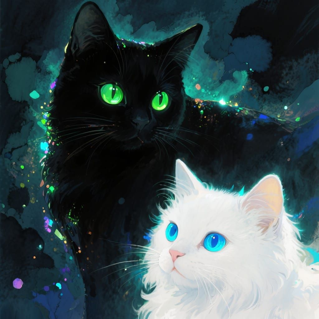 Black Cat and White Cat Aura Portrait