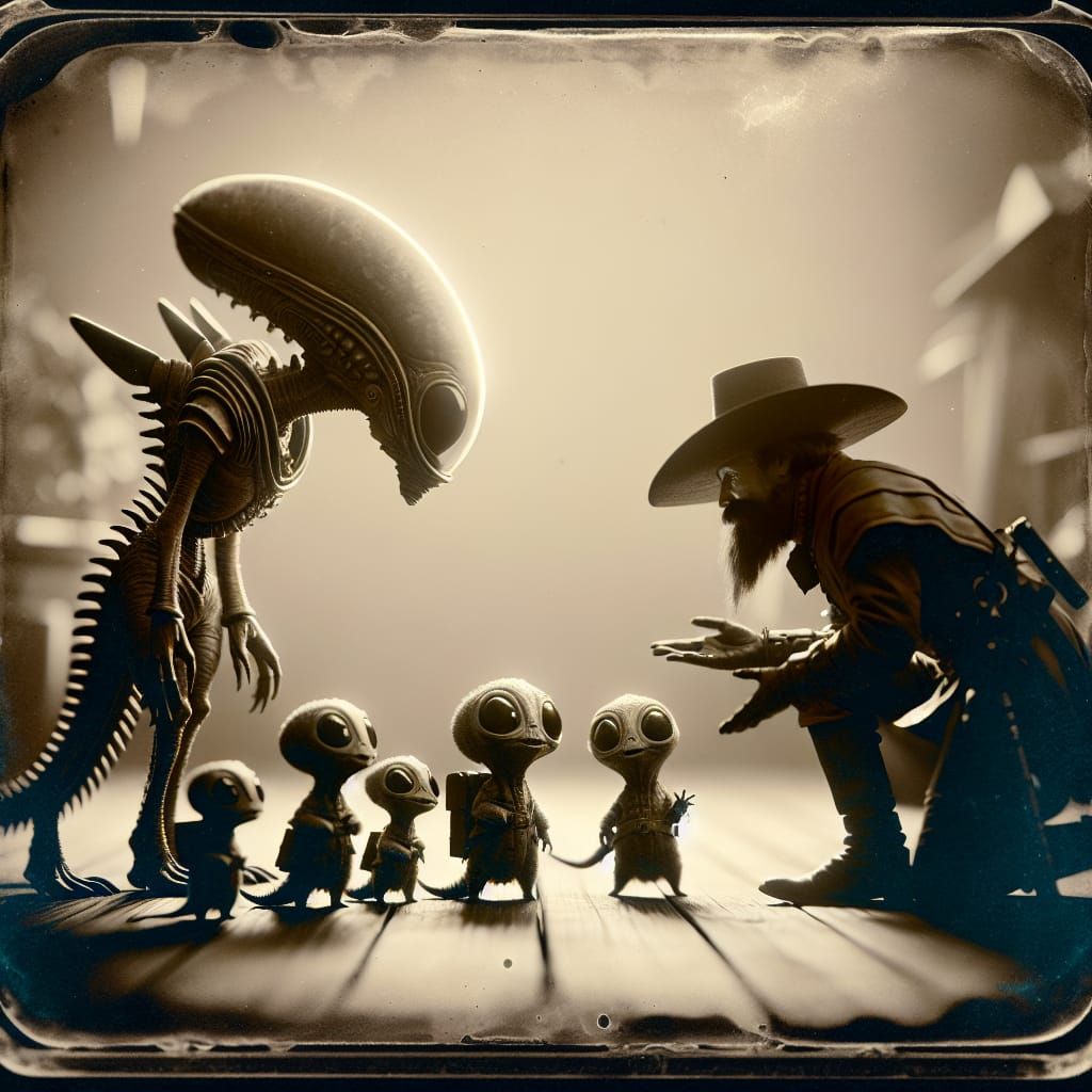 Alien Family Meets Historical Figure in CGI Concept Art