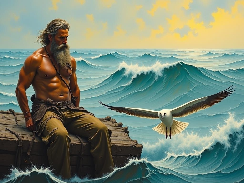 Man Adrift at Sea in Romantic Marine Art Style