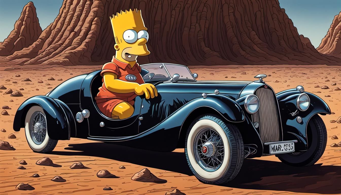 Bart Simpson Drives Bugatti on Mars: Comic Book Art