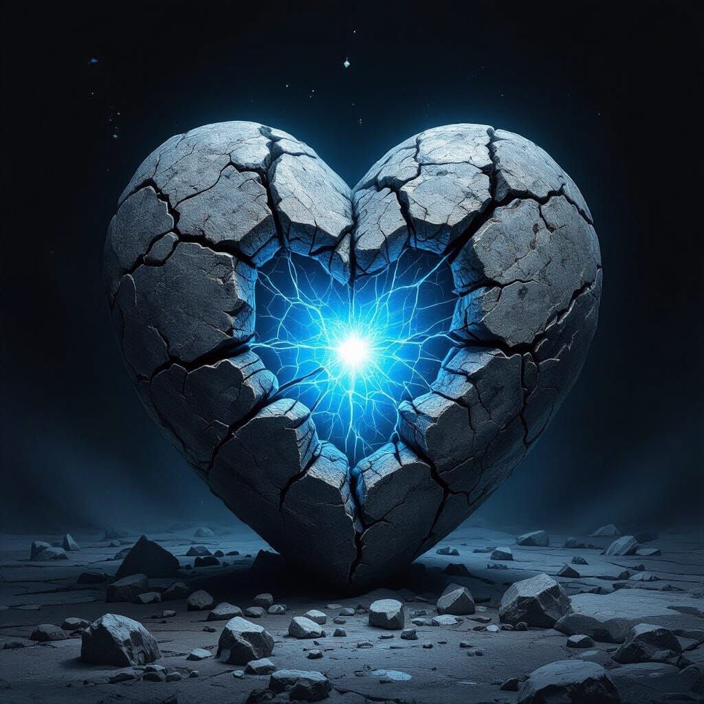 Granite Heart Illuminated by Cold Blue Light