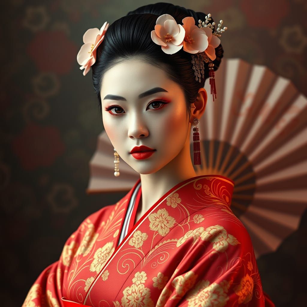 Ethereal Japanese Beauty in Traditional Kimono