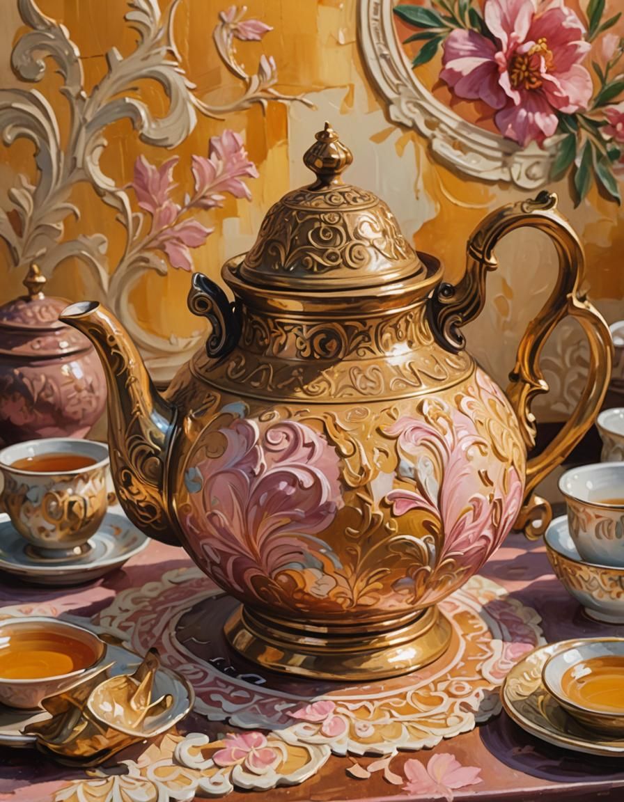 Gouache Masterpiece: Teapot with Impasto Brush Strokes