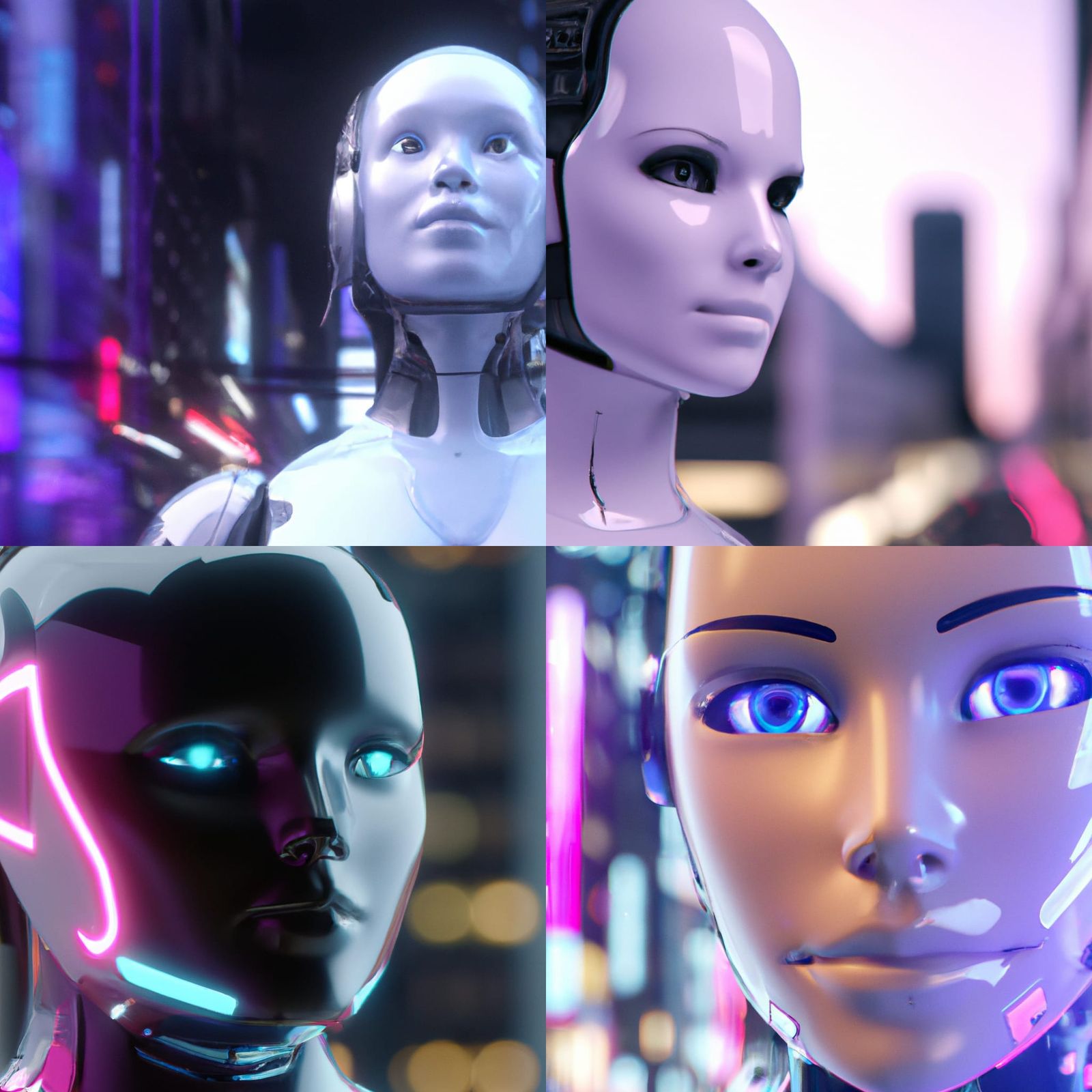 Humanoid Robot in Neon Cityscape, 4K Portrait