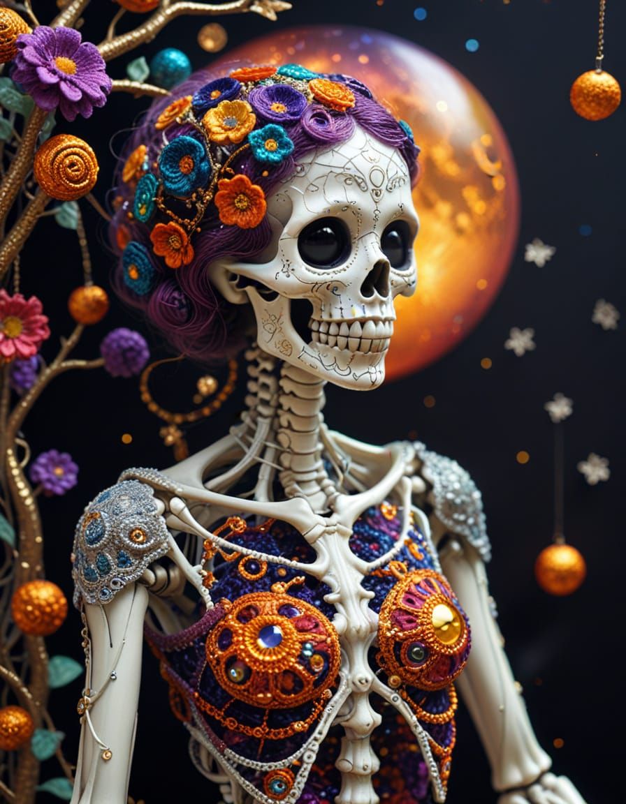 Art Nouveau Skeleton Crocheted in Klimt Style
