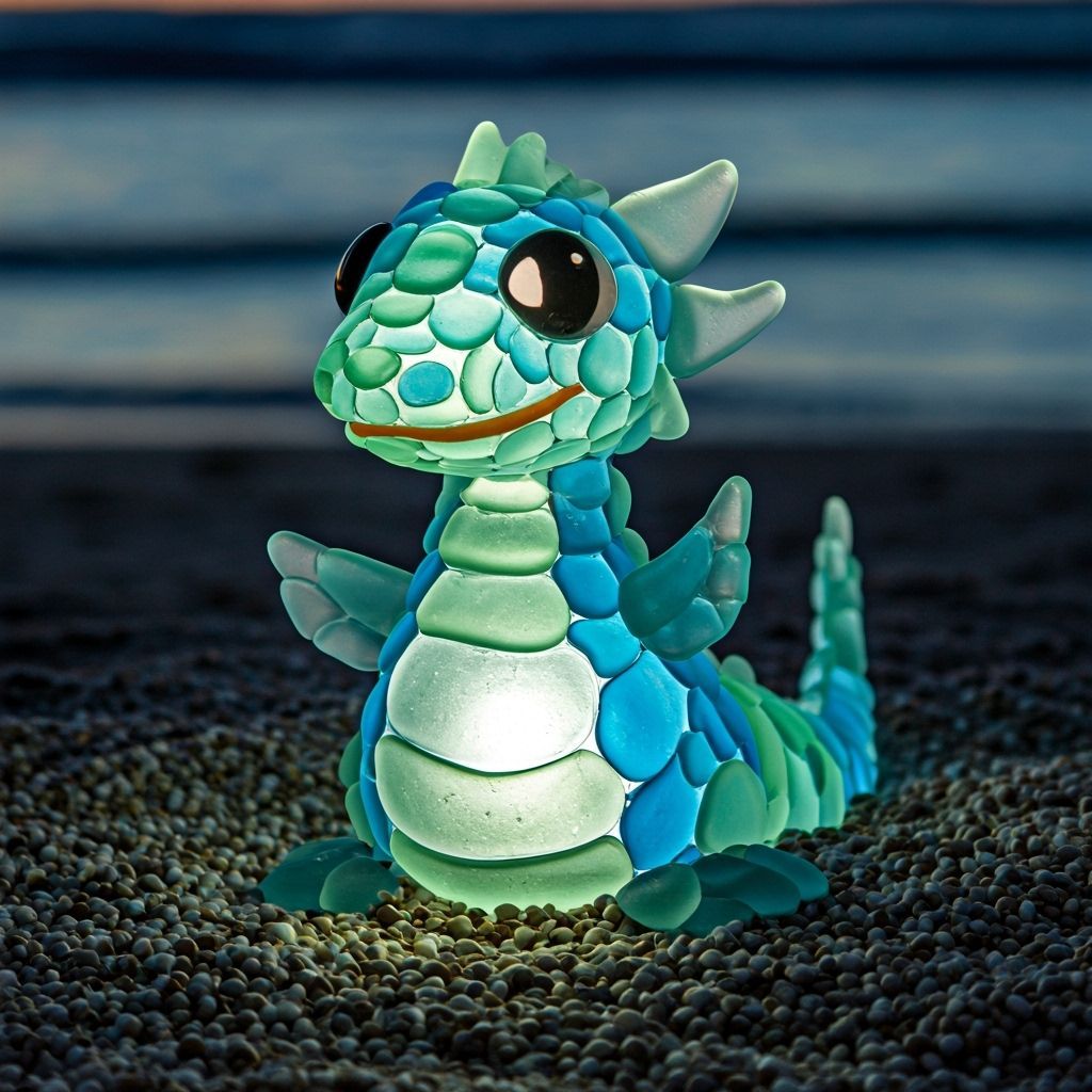 Elegant Sea Dragon Sculpture of Frosted Sea Glass on Beach