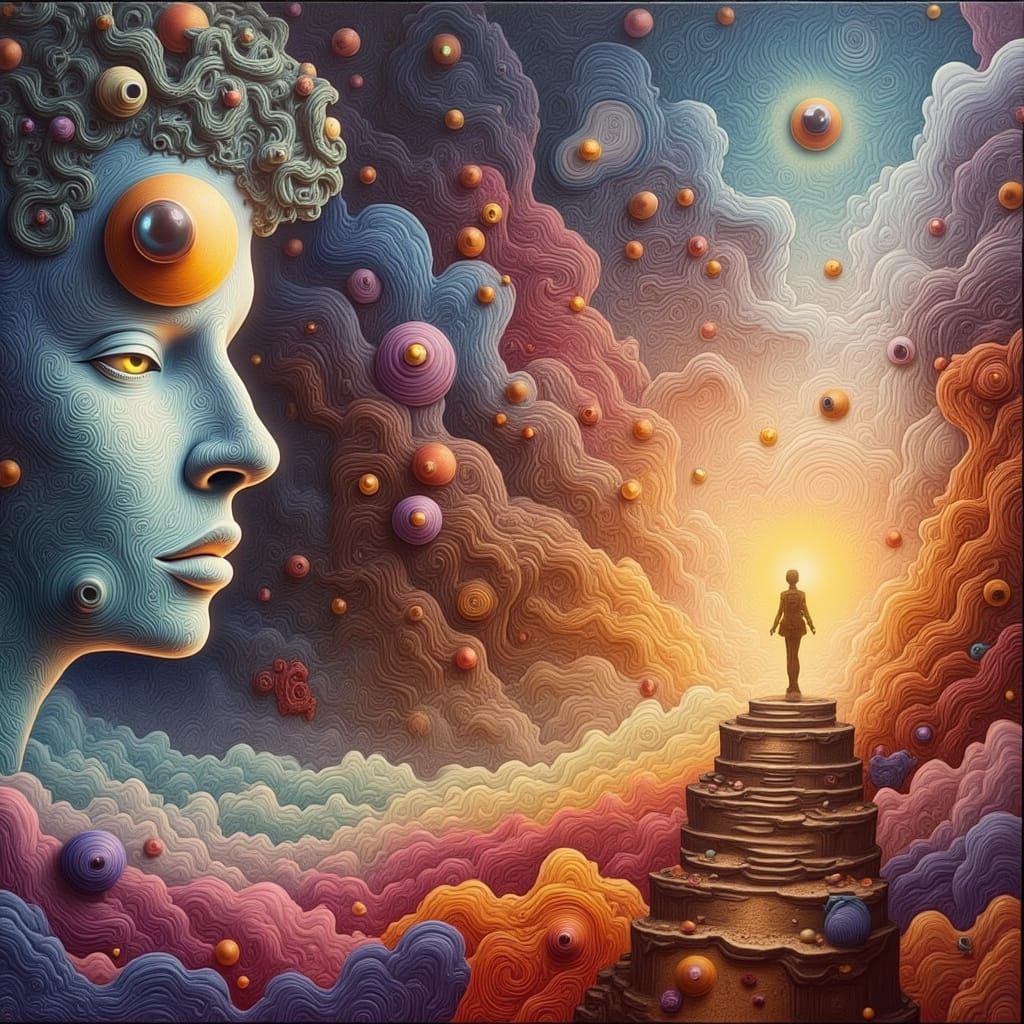 Surreal Dreamscape with Iridescent Clouds in 3D