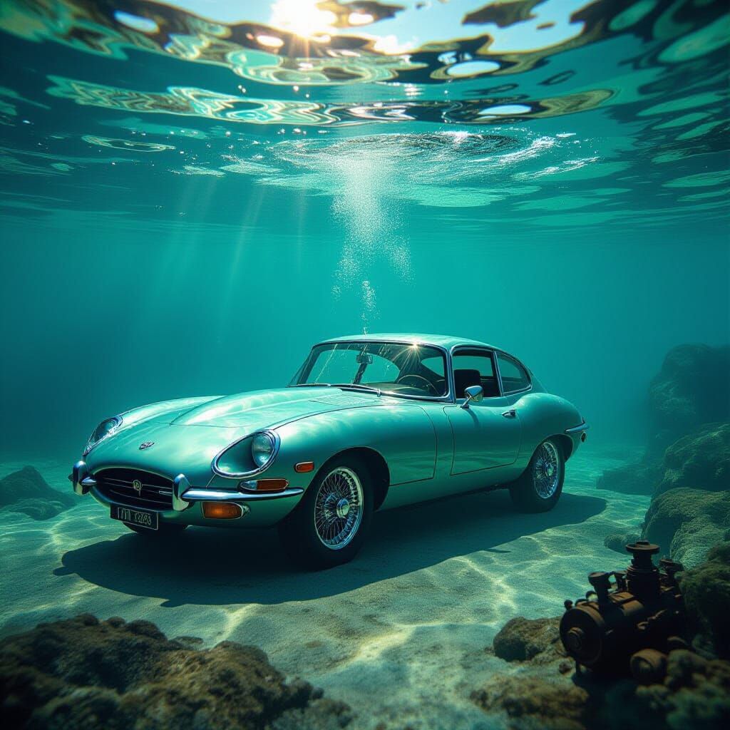 Jaguar Hunting Underwater in Salvador Dali Style
