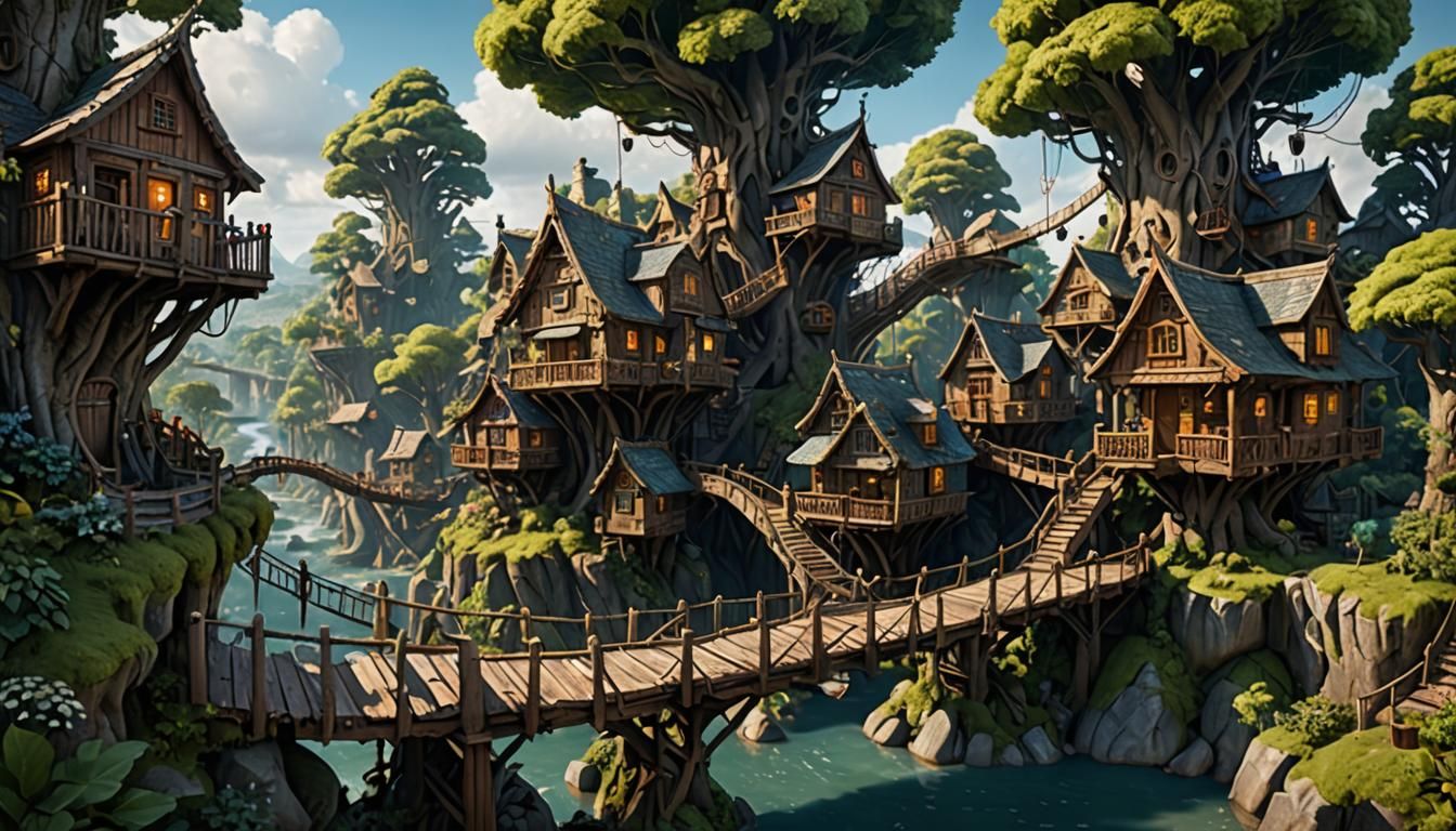 Fantastical Treehouse Village Concept Art