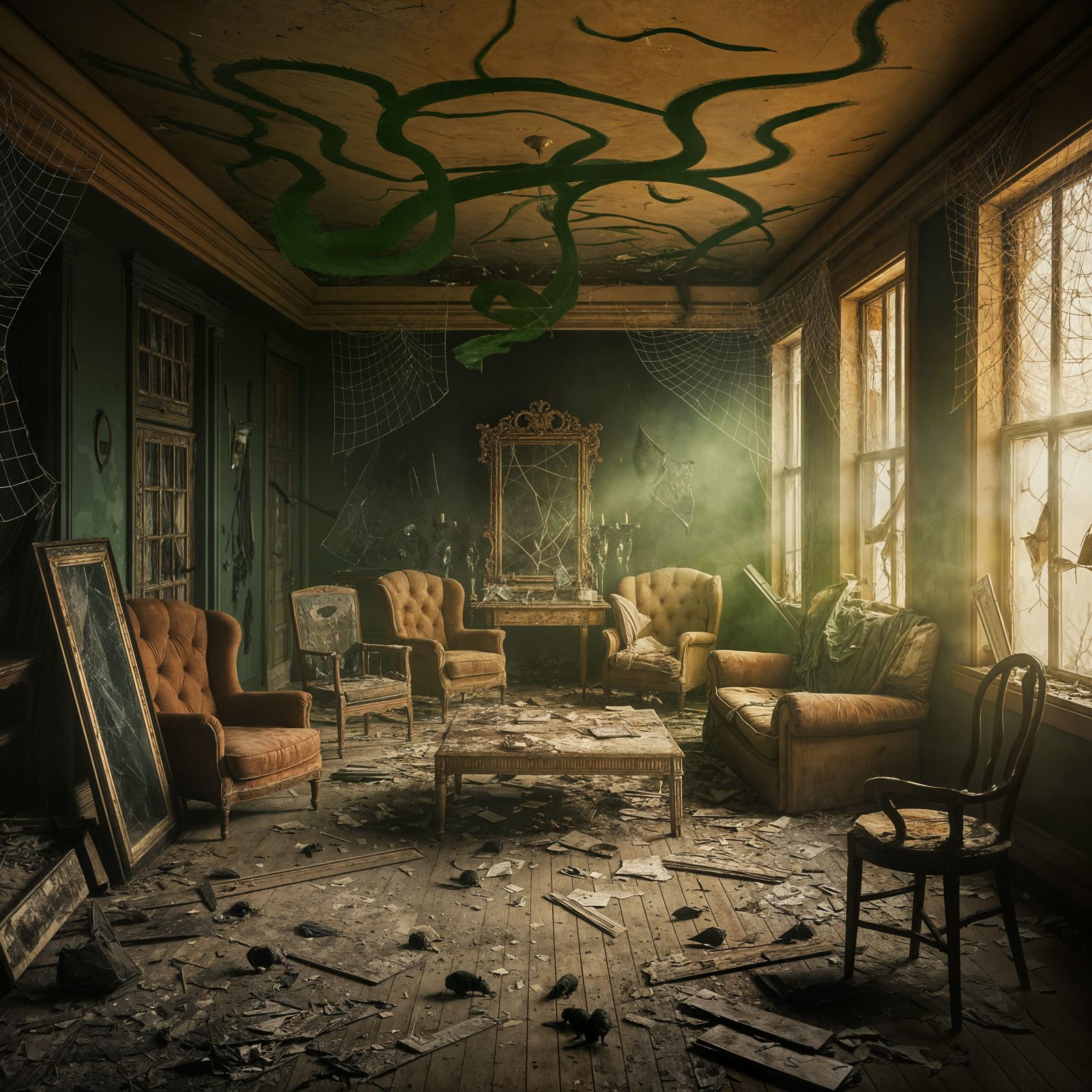 Sinister Green Mist in Victorian Living Room