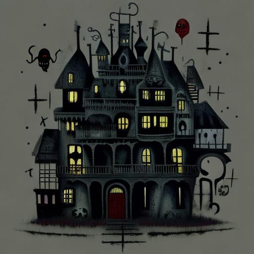 Abstract Horror: Haunted House in Miró Style