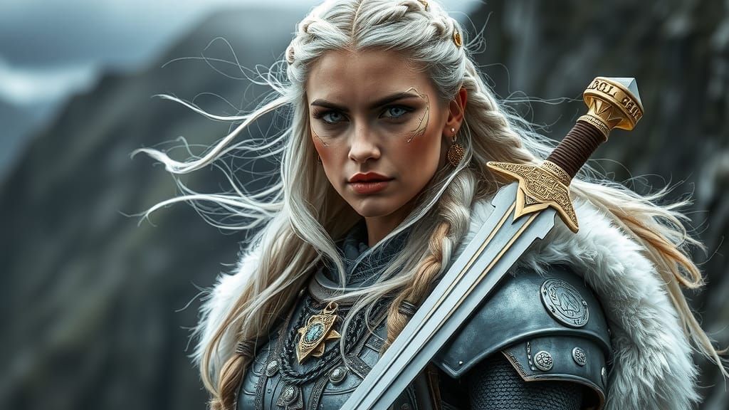 Viking Warrior with Runes and Silver Filigree