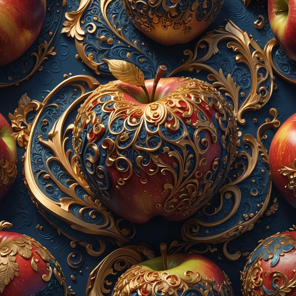 Fantasy Apple with Intricate Details in Digital Art