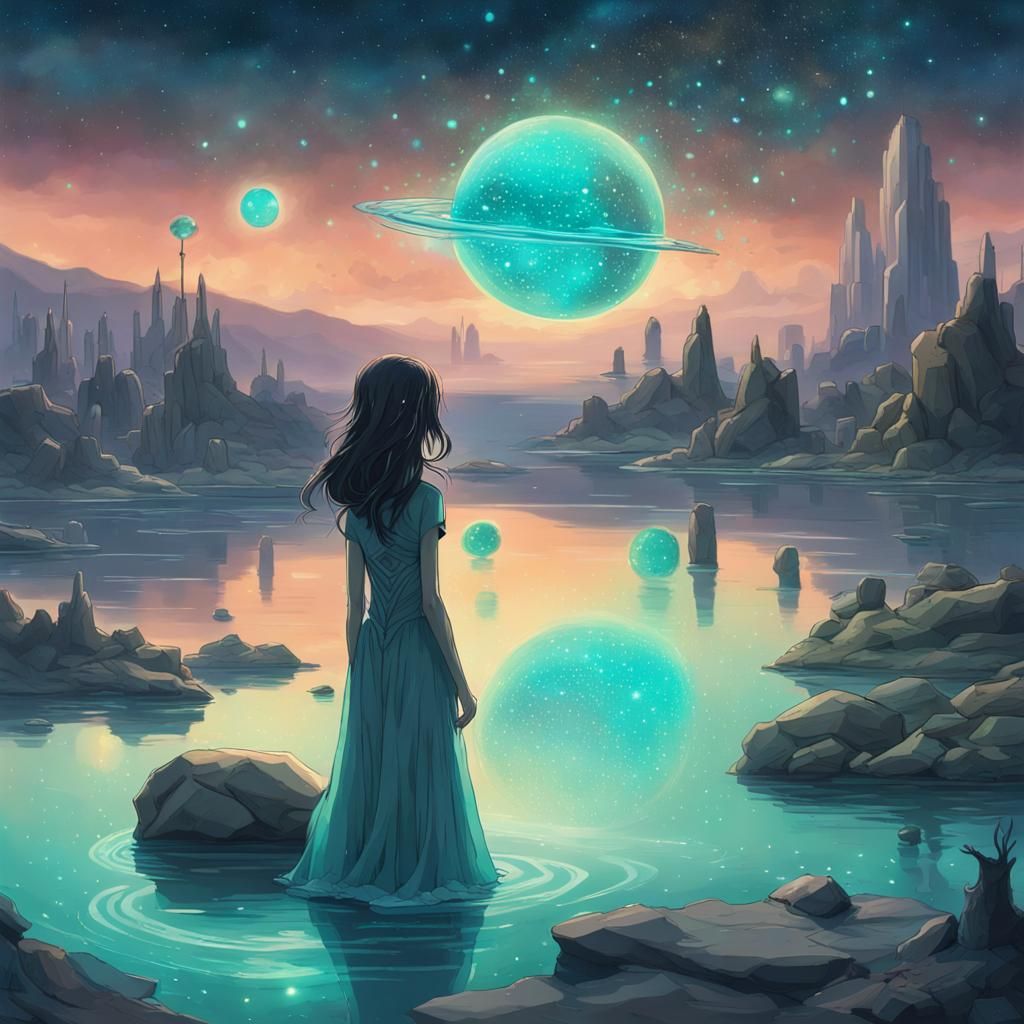 Magical Girl on Floating Stone by Alien Lake