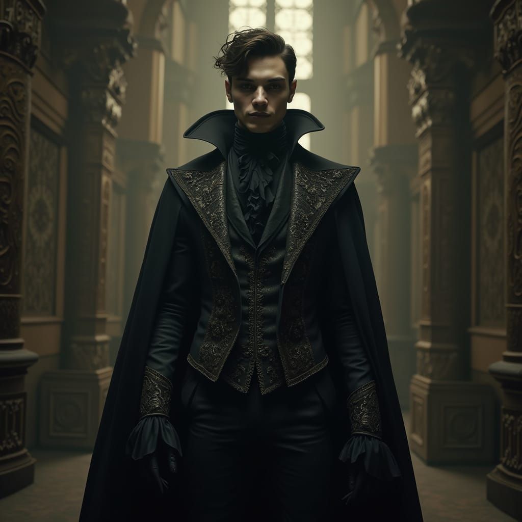 Brooding Vampire Prince in Gothic Chamber