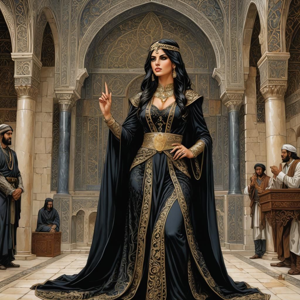 Arabian Princess Commands Servants in Lavish Castle