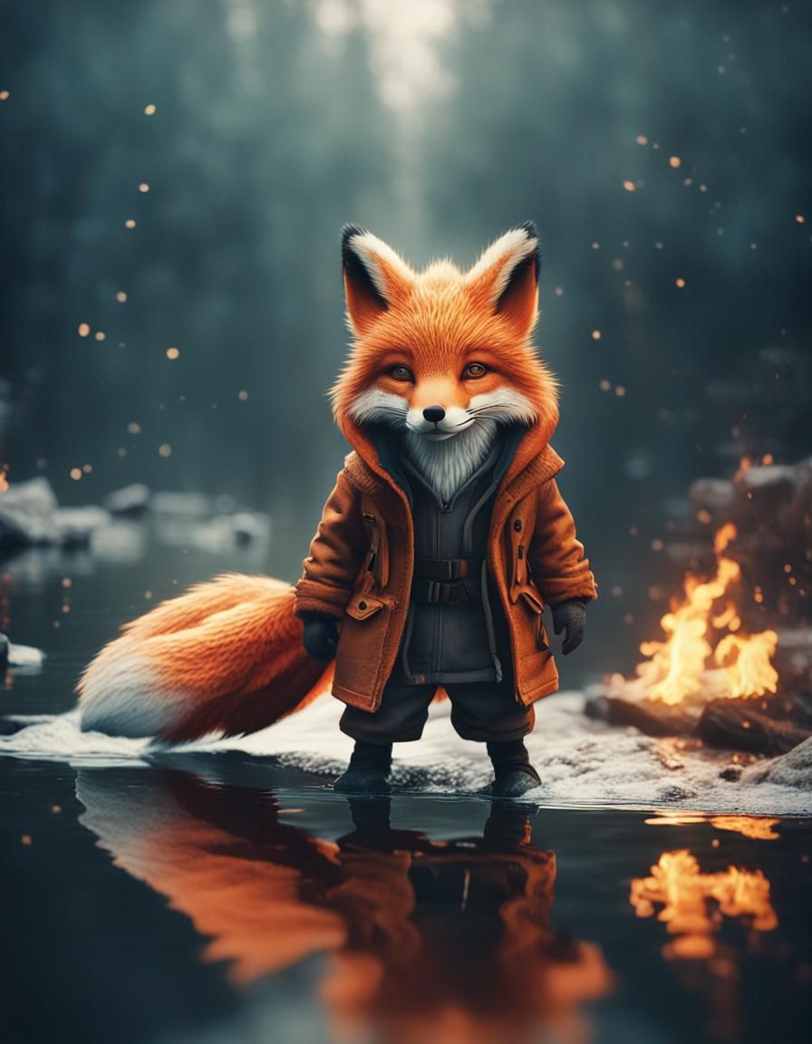 Magical Fox Creature with Elemental Powers