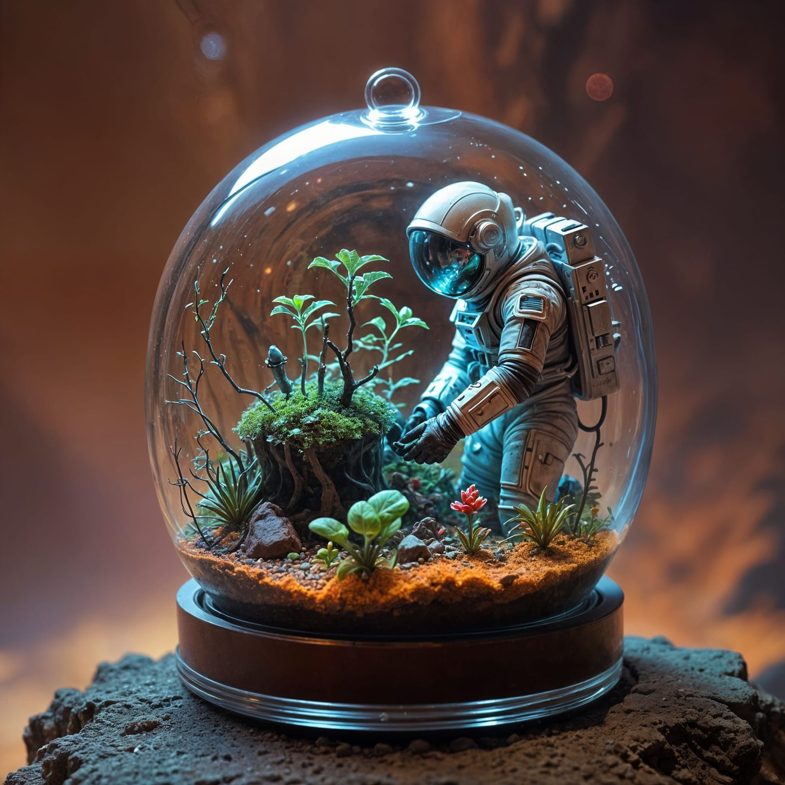 Astronaut's Martian Garden in Glass Terrarium