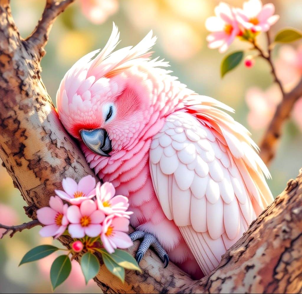 Watercolour Pink Cockatoo in Bloom