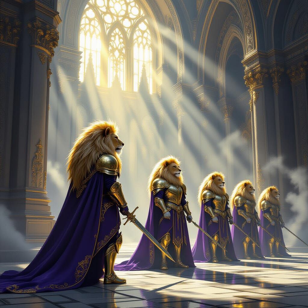 Armored Lion Paladins Guard Colossal Cathedral