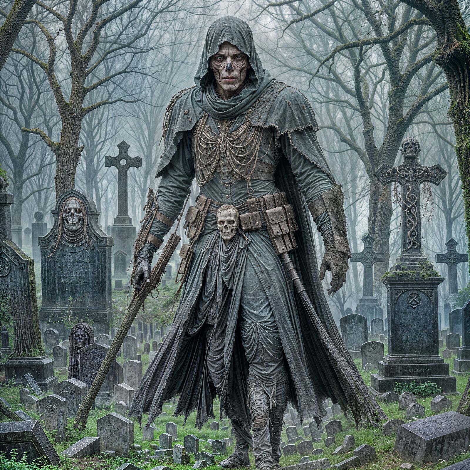 Undead Soldier Patrolling Graveyard in Cinematic Style