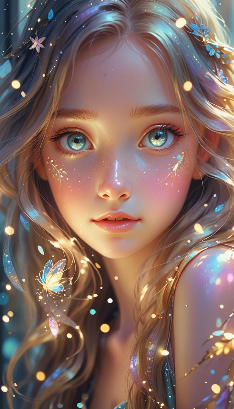 Beautiful Fairy Tale Girl with Long Hair in Pastel Colors