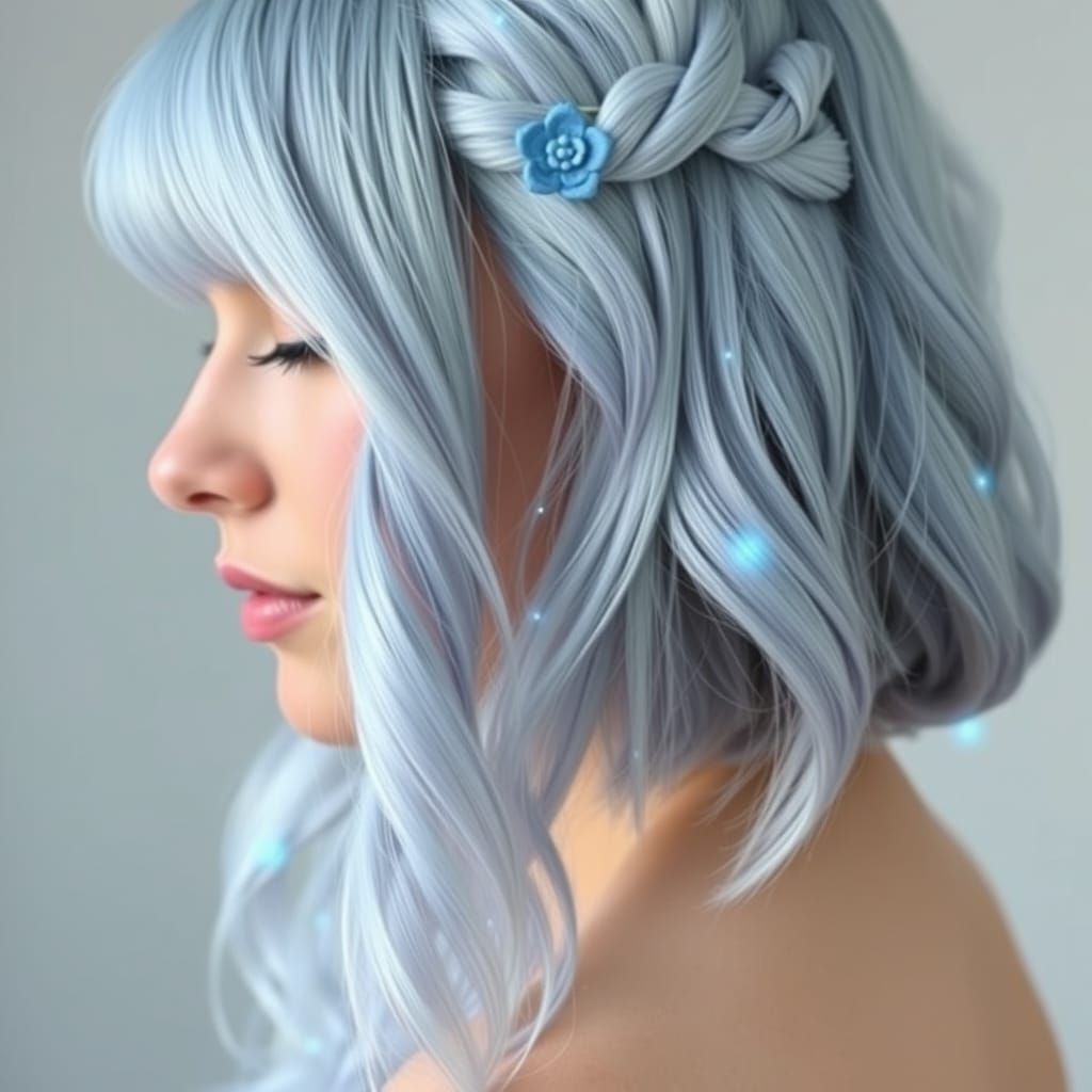 Ethereal Woman with Blue Hair in Painterly Style