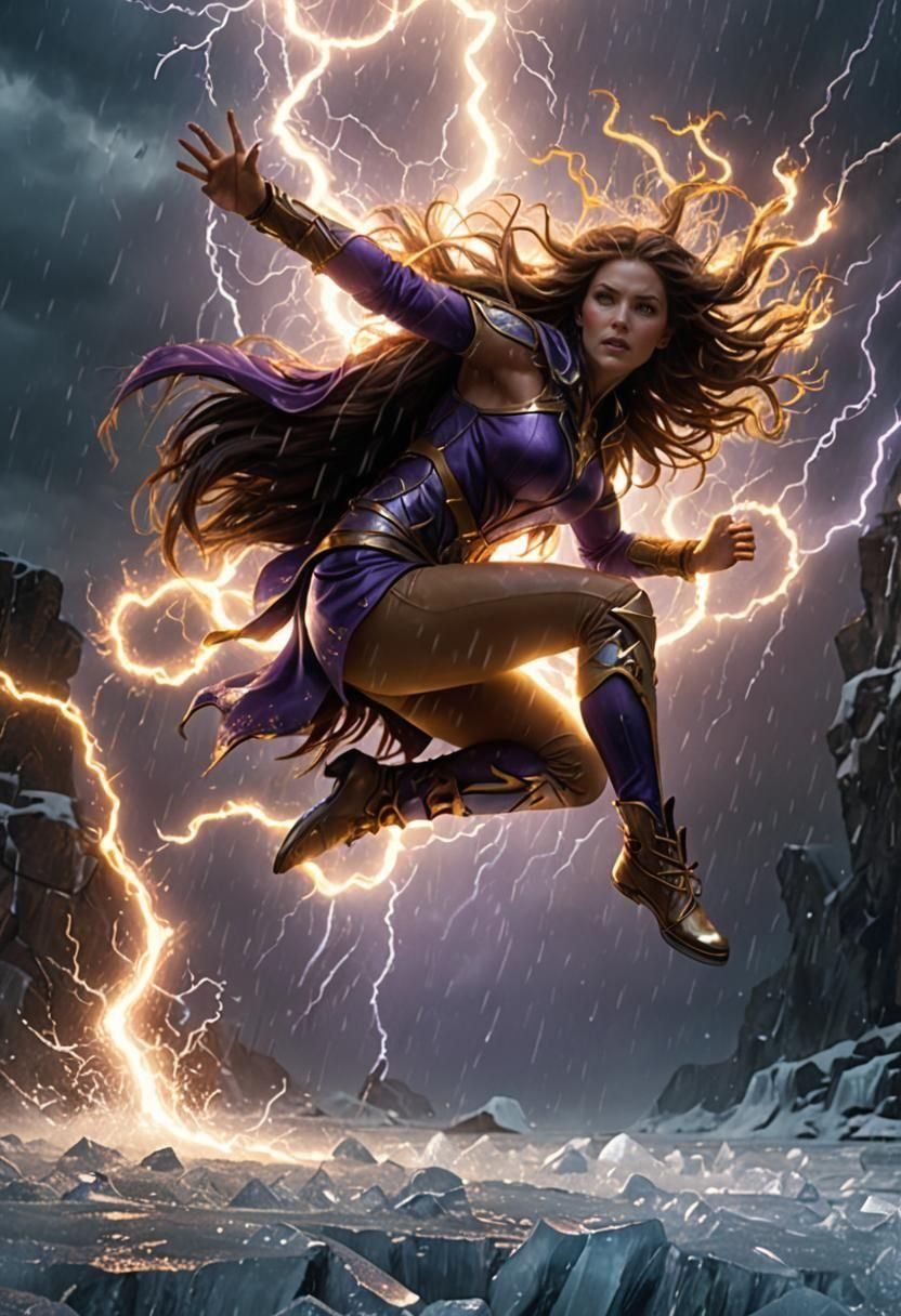 Woman Leaping Through Lightning and Ice